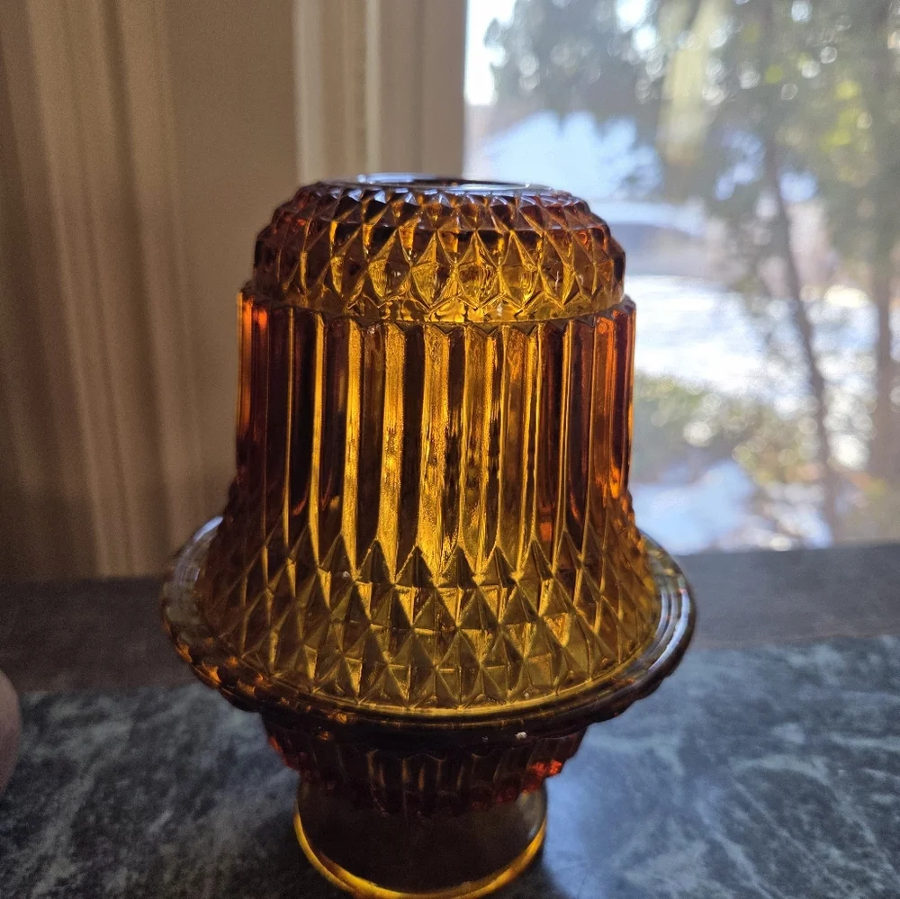 Indiana Glass Amber Pressed Pedestal Votive Holder